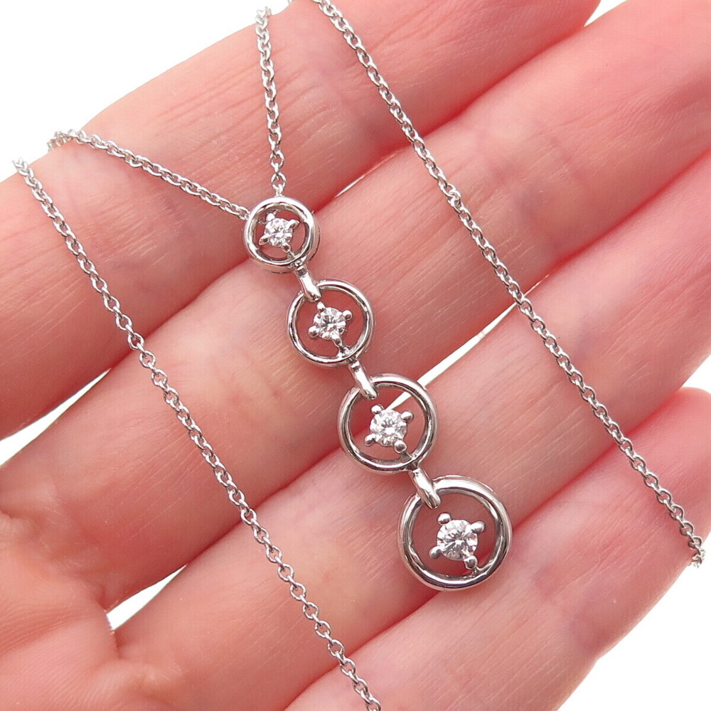 925 Sterling Silver Round-Cut C Z Graduated Drop Cable Chain Necklace 18"